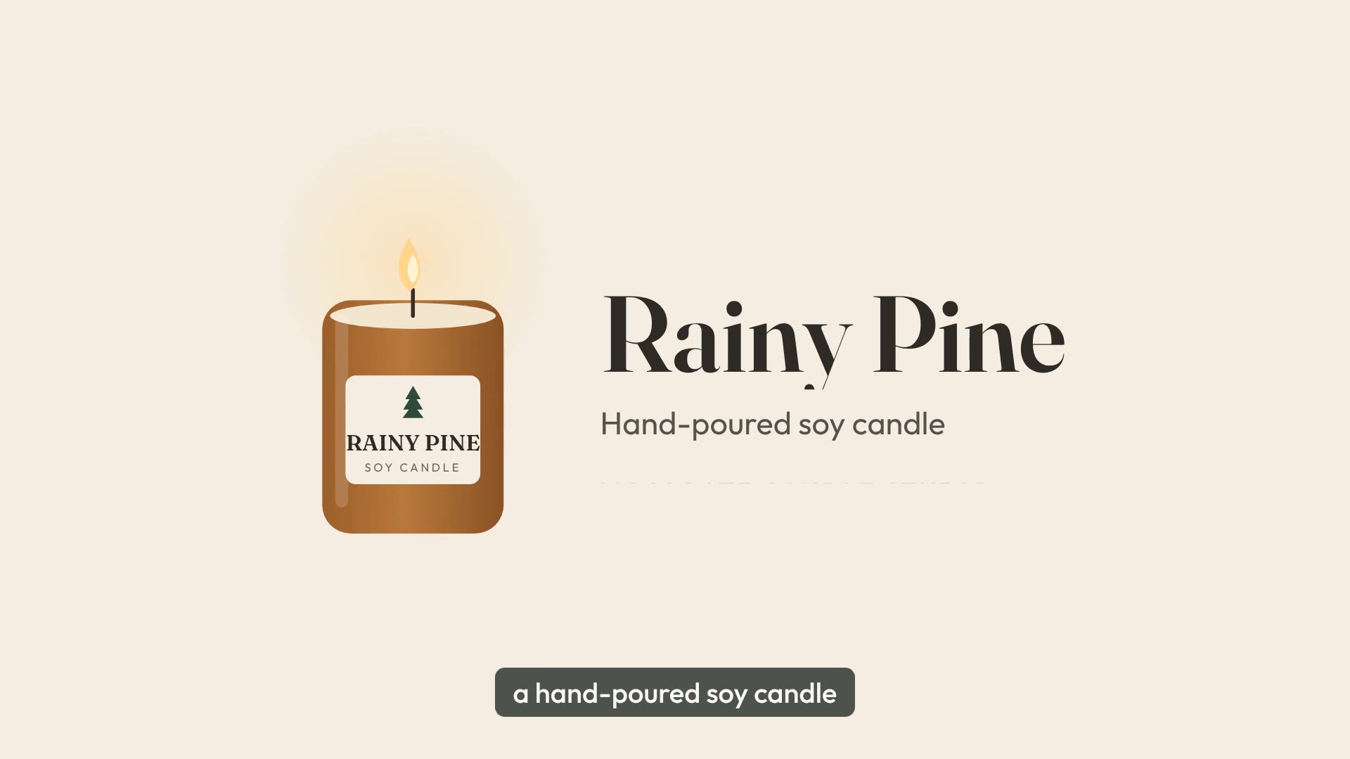 Opening frame of the Mossgate Rainy Pine sample, a candle on a cream background